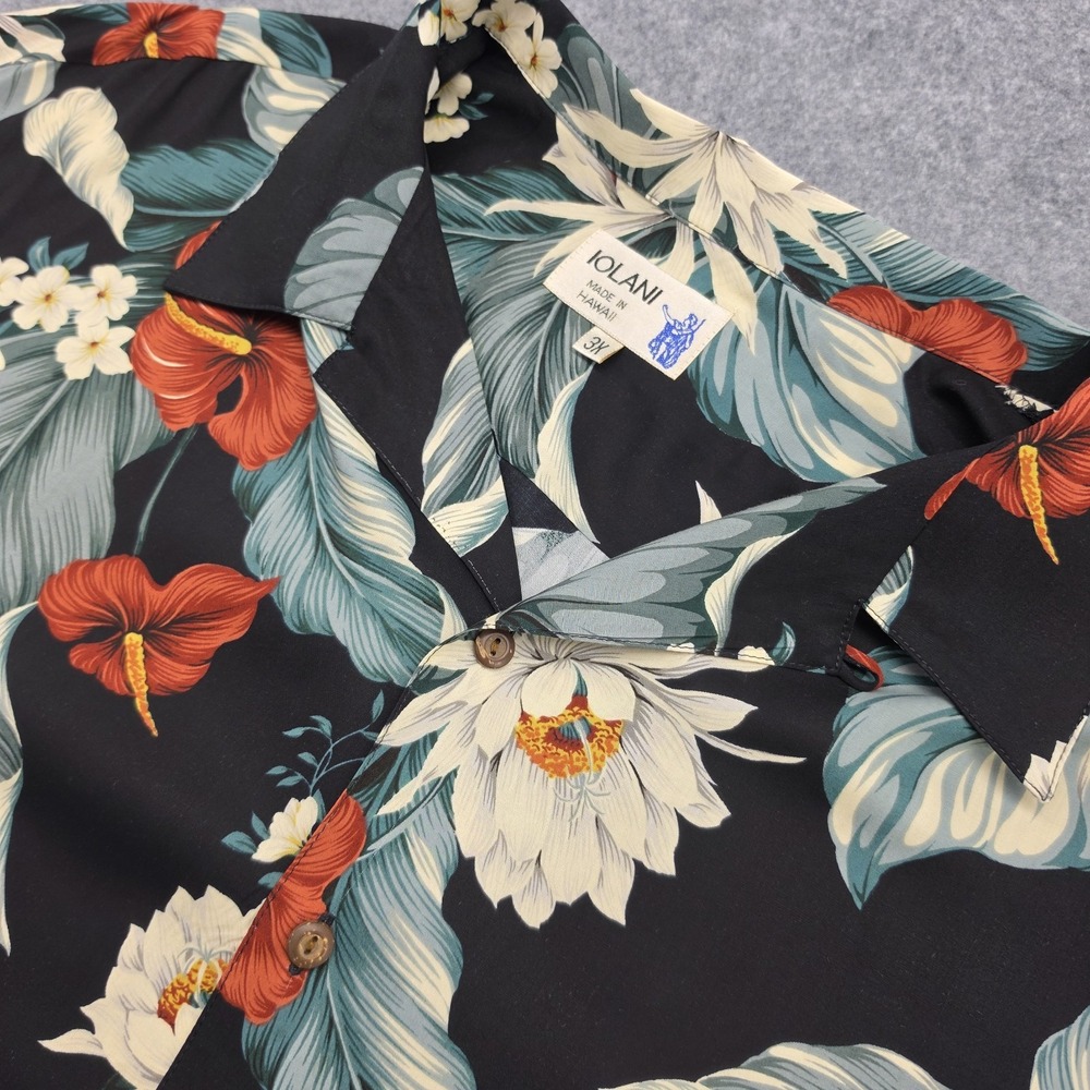 Iolani Mens 3XL Tropical Floral Short Sleeve Hawaiian Shirt Black Floral USA - Picture 1 of 14